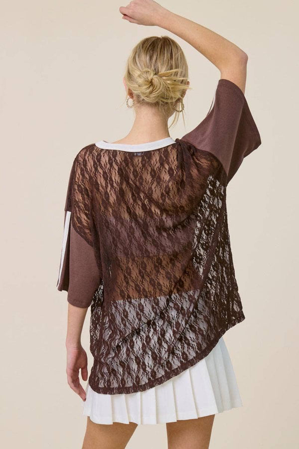 American Cowboy Lace Oversized Tee - Blush & Cactus