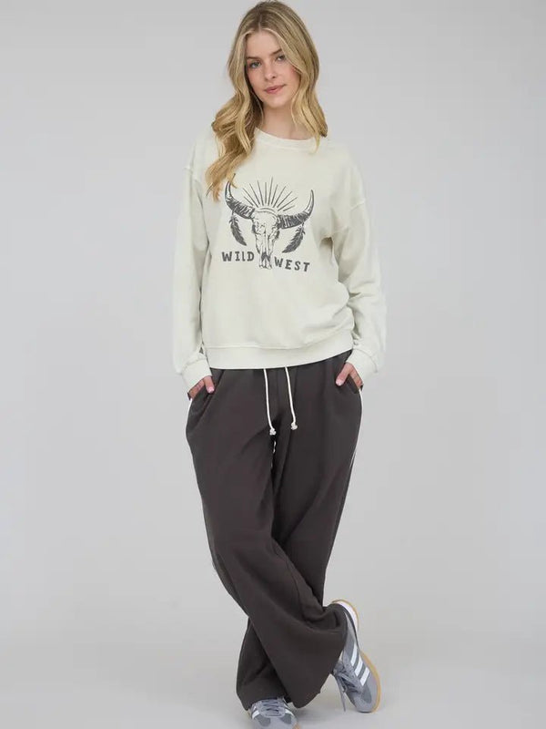 Wild West Graphic Long Sleeve Knit Top - Blush & Cactus