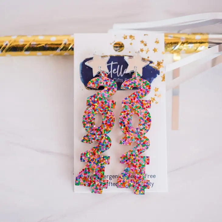 Pink Confetti 2024 Drop Dangles Nye New Years