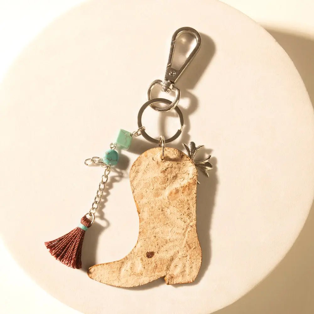 Southern Bloom Boot Handtooled Leather Key Fob in Amber Aqua - Blush & Cactus