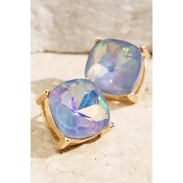 Faceted Glass Stud Earrings - Blush & Cactus
