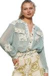 POL Vintage Washed Crochet Hoodie Jacket with Patchwork