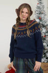 Fuzzy Fair Isle Crew Neck Knit Pullover Sweater - Blush & Cactus