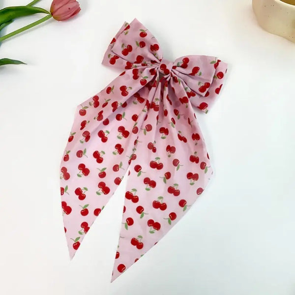Trending Cherry On A Pink Bow Ribbon Hair Clips