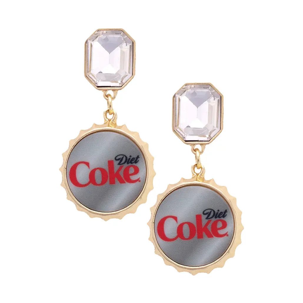 Diet Coke Rhinestone Enamel Bottle Cap Earrings in Gray/Red - Blush & Cactus