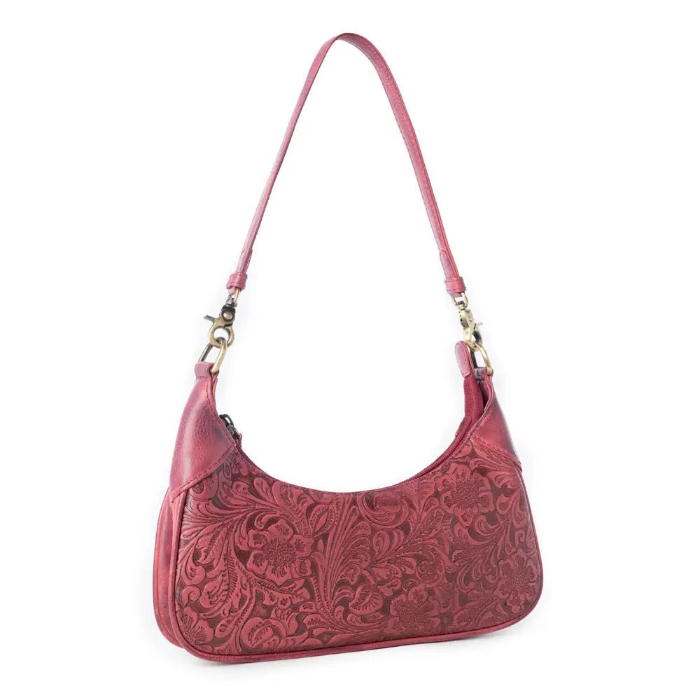 Heritage Vine Embossed Leather Bag For Women in Red with Shoulder Strap - Blush & Cactus