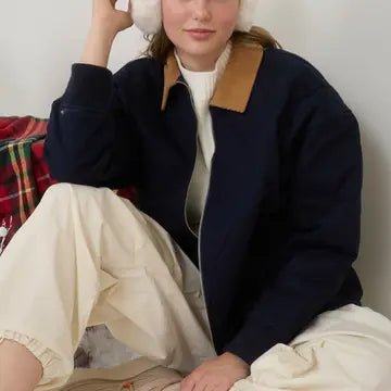 Corduroy Collar Quilted Zip - Up Jacket - Blush & Cactus