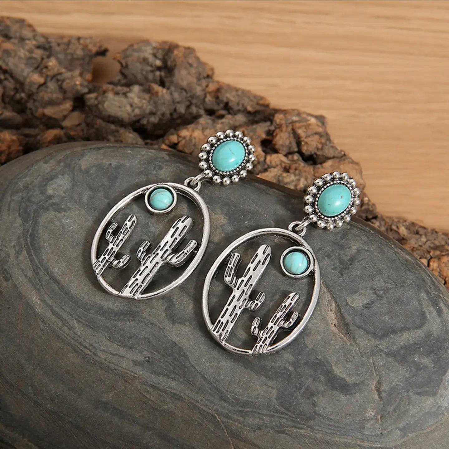 Oval Hollow Cactus Alloy Earrings