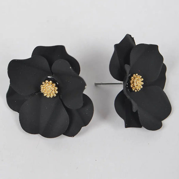 Black Floral Earrings - Blush & Cactus