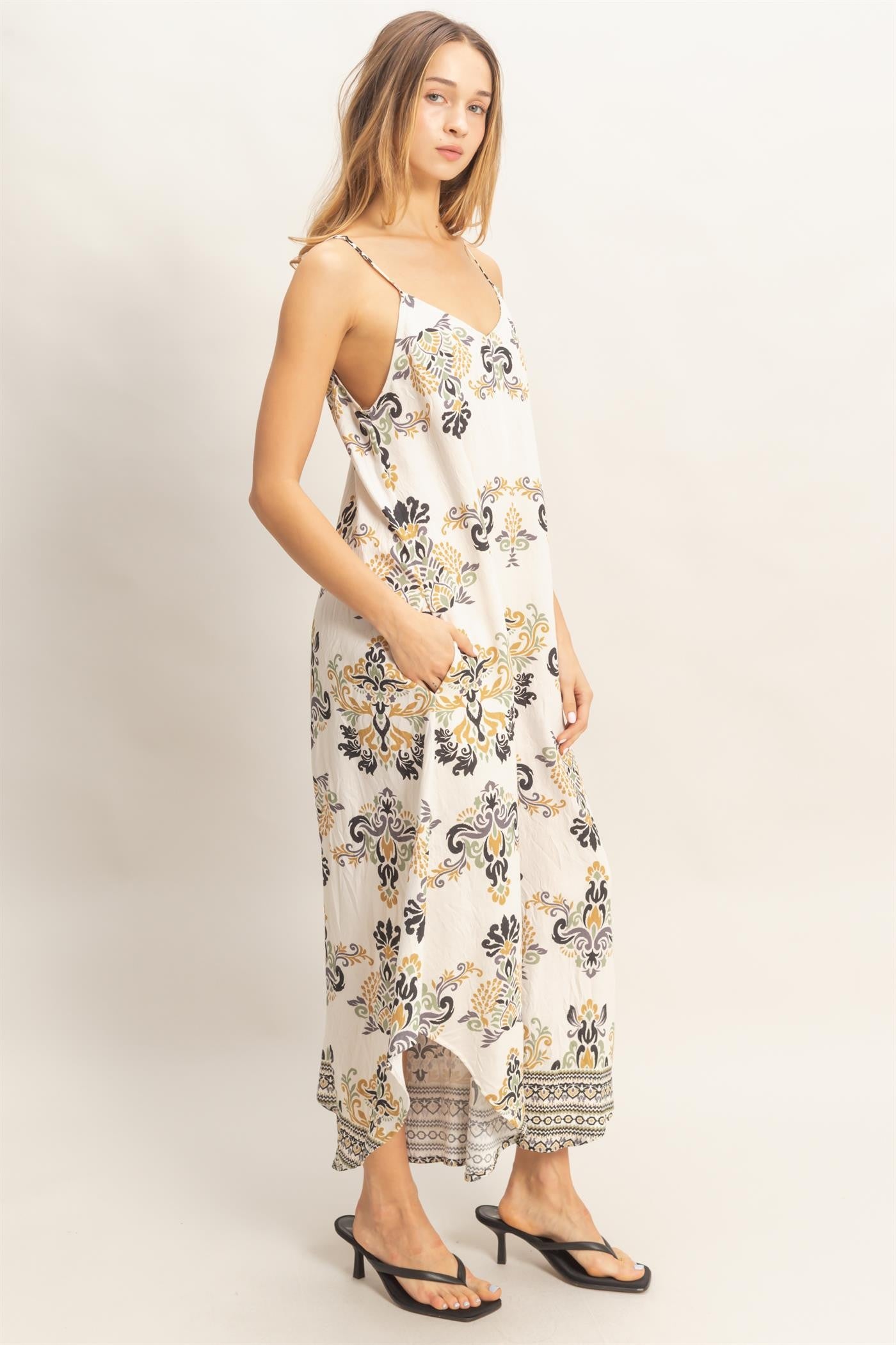 Floral Print Spaghetti Jumpsuit