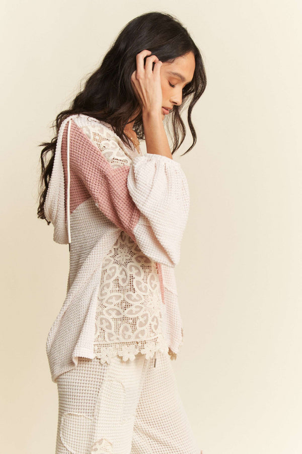 Davi & Dani Hoodie Oversized Knit Top with Flower Patch
