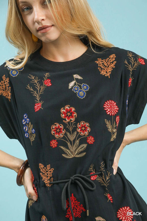 Umgee Embroidered Floral Mini Dress - Blush & Cactus