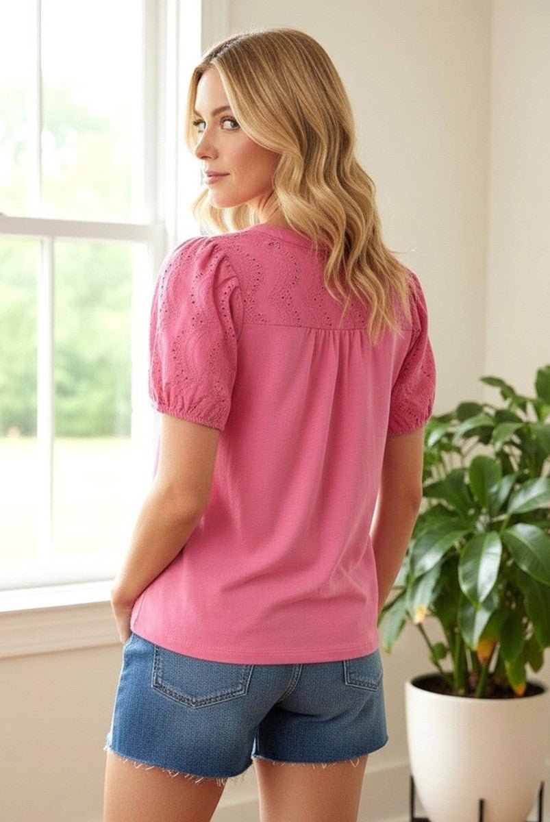 Eyelet Laced Cotton Top - Blush & Cactus