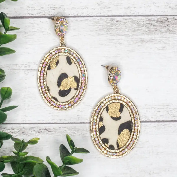 Cowboy Killer Oval Crystal Gold Leopard Earrings