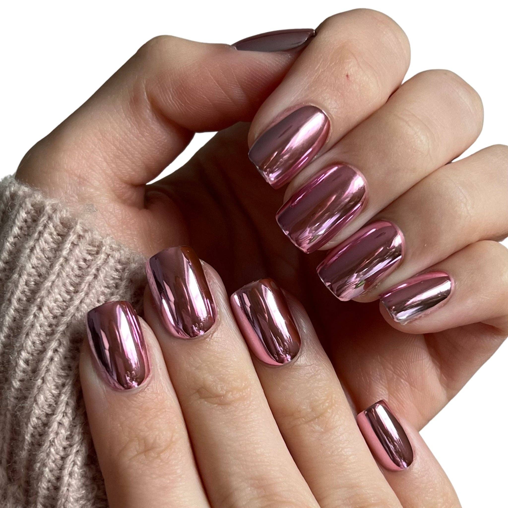 PaintLab Rose Chrome Nails Press On Nails - Blush & Cactus