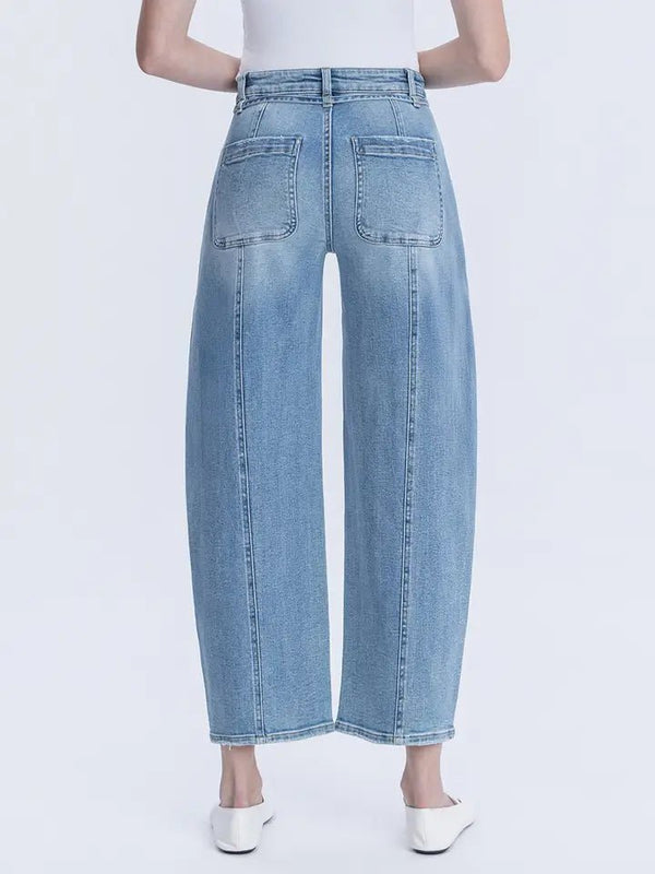 Lovervet High Rise Waist Tie Crop Wide Barrel Jeans - Blush & Cactus