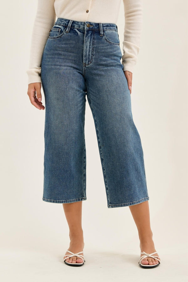 Judy Blue Hw "dottie" Wide Crop Md Quarry Fade