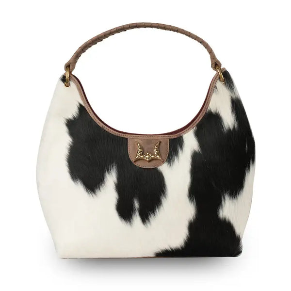 Myra Medium Purse - Black & White Cowhide