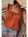 Embroidered Ruffle Sleeve Tank