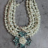 5 Strand Pearl Turquoise Cross Necklace