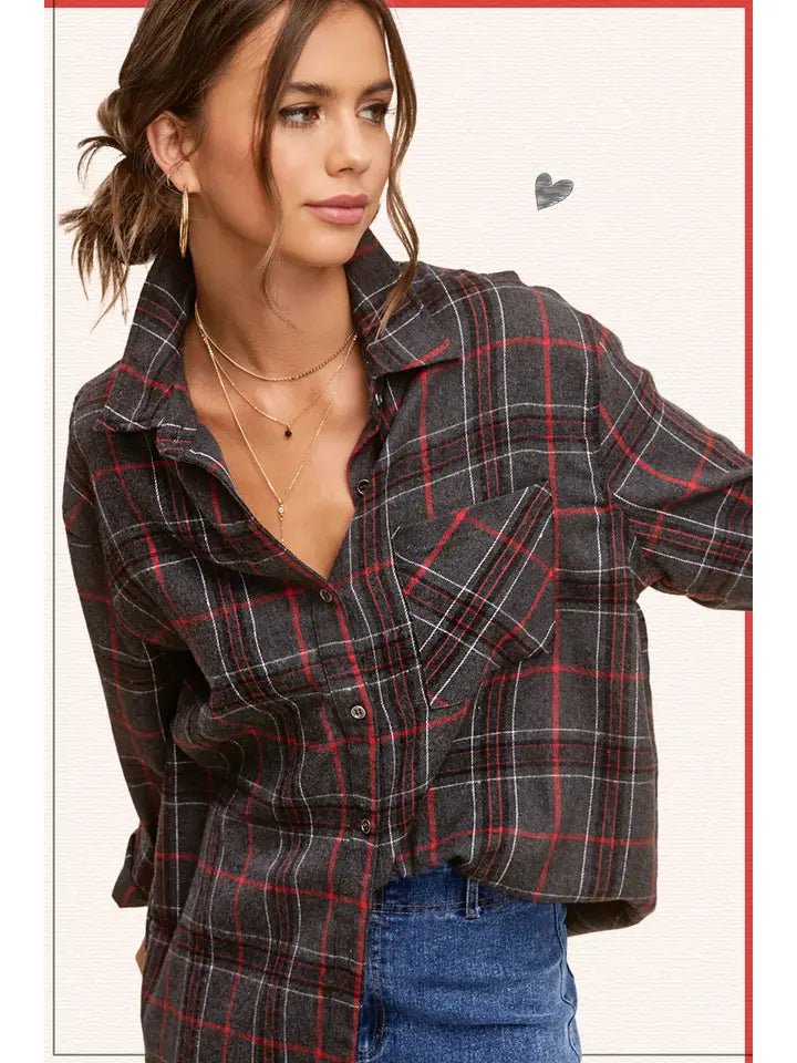 Loose Fit Button Down Soft Fabric Plaid Shirts - Blush & Cactus