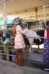 Western Motif Smocked V - neck Mini Dress - Blush & Cactus