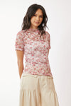 Davi & Dani Floral Printed Mesh Layering Short Sleeved Top