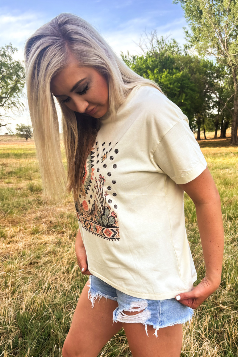 Boho Desert Tee - Blush & Cactus