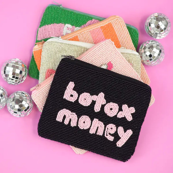 Botox Money Seed Bead Bag, Makeup Bag, Wallet
