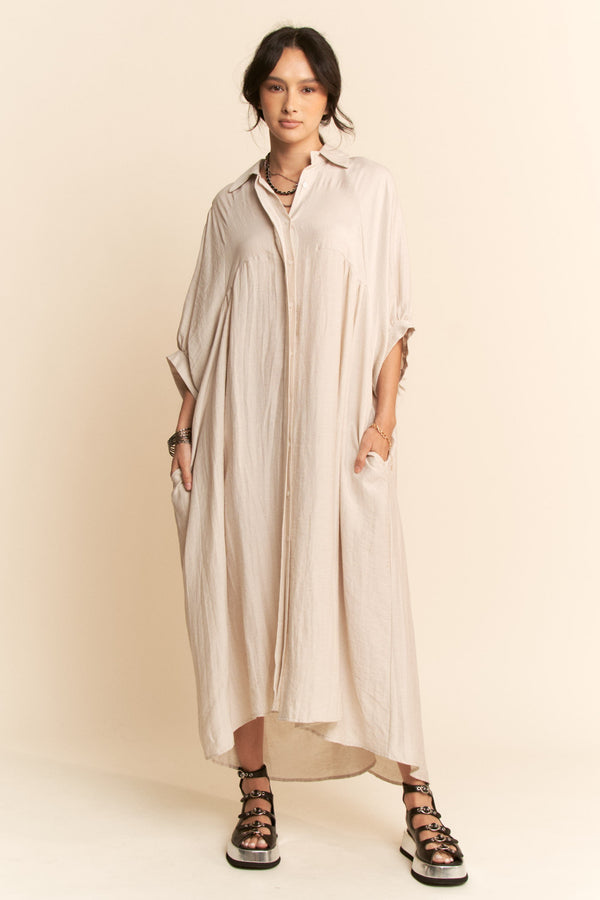 Davi & Dani Oversized Hemline Collared Neckline Shirt Dress