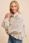 Textured Floral Pattern Ruffled Hem Shirt Top