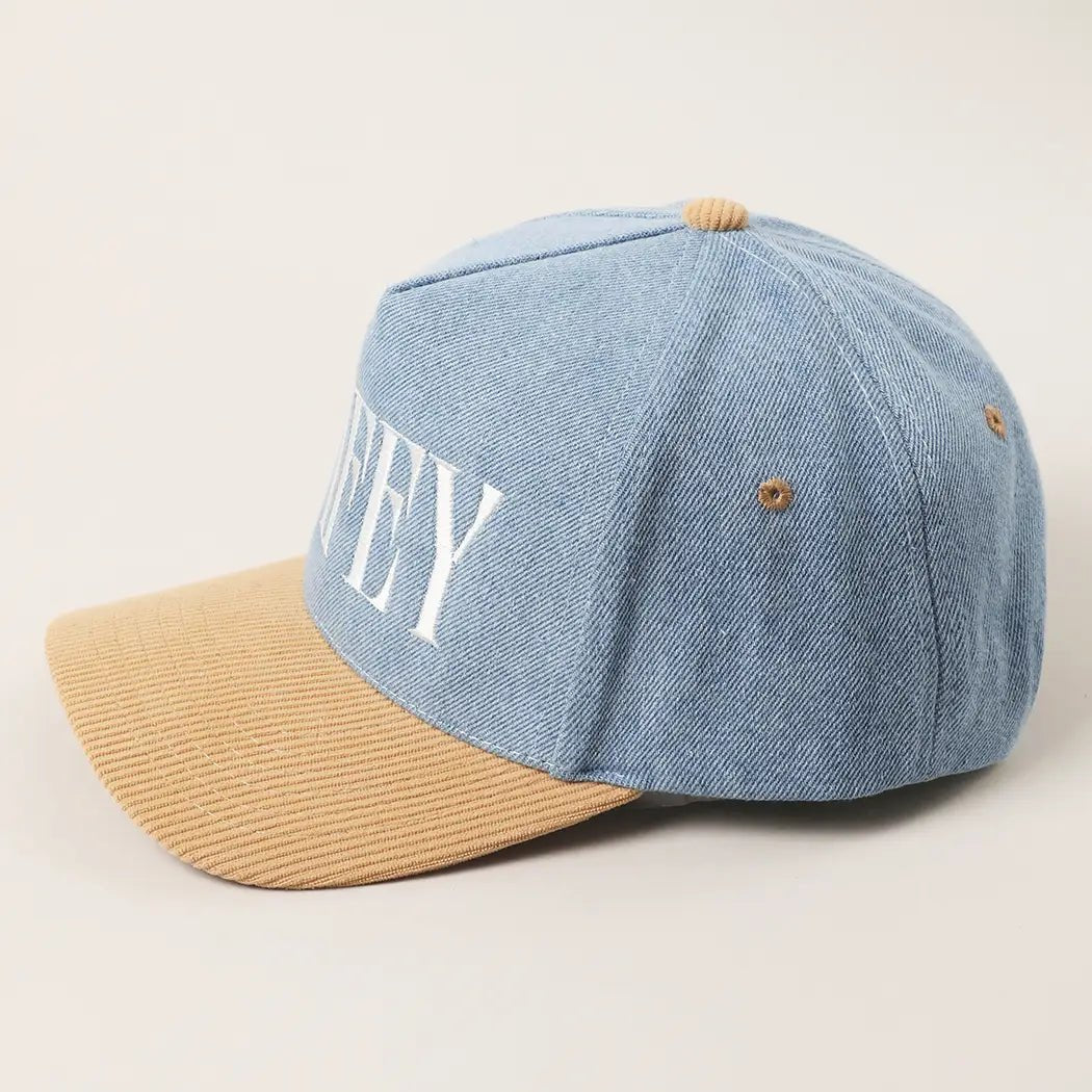 Wifey Two - Tone Denim Corduroy Trucker Hat - Blush & Cactus