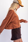 Cotton Slub Open Back Long Sleeve Top - Blush & Cactus