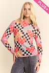 Checkered Heart Mesh Long Sleeve Top - Blush & Cactus