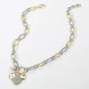 14K Gold Plated Cz Paved Quatrefoil Metal Heart Necklace