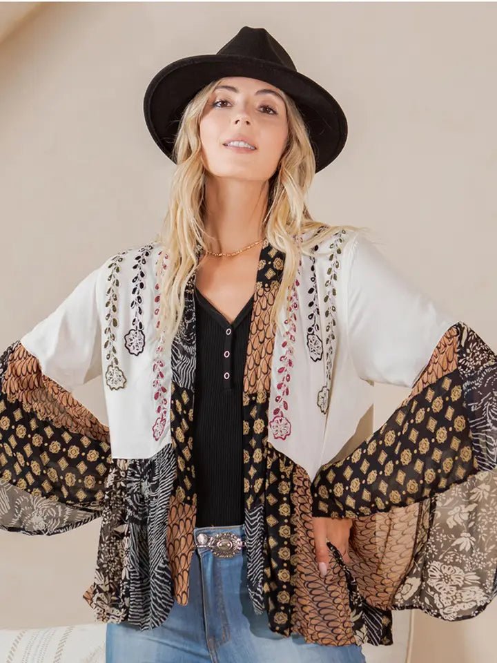 Natural Bohemian : Embroidered Short Shrug - Blush & Cactus