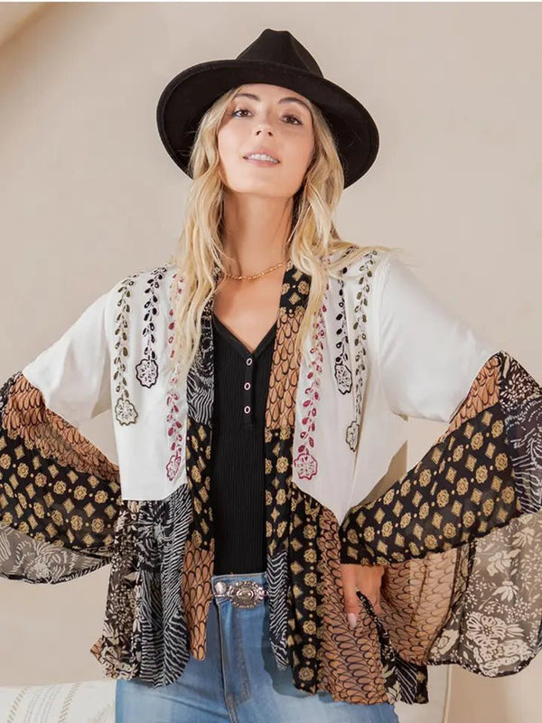 Natural Bohemian : Embroidered Short Shrug - Blush & Cactus