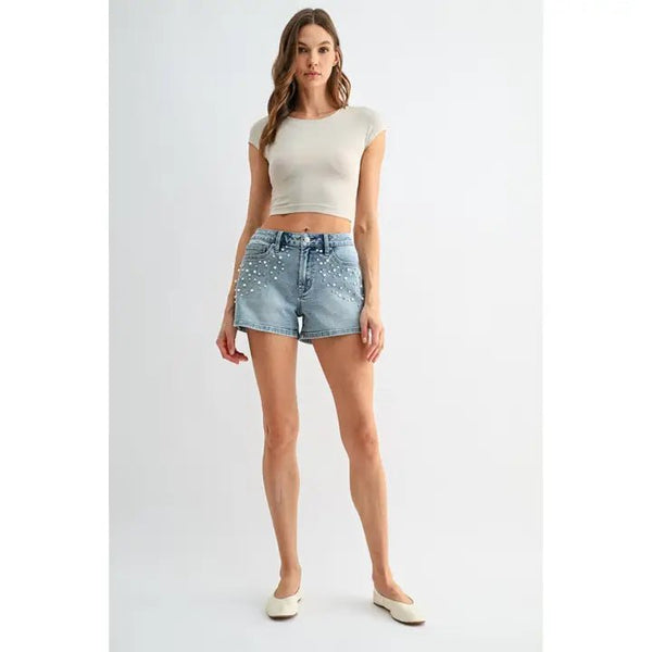 Mica Embellished High Rise Shorts - Blush & Cactus