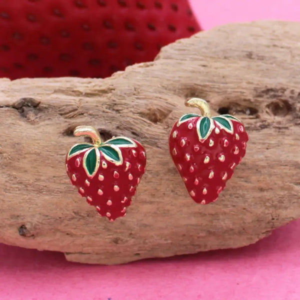 Picked Sweet Gold Red Strawberry Post Earrings - Blush & Cactus