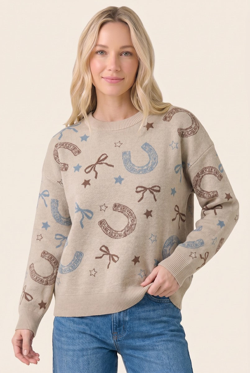 Western Lucky Girl Neutral Sweater