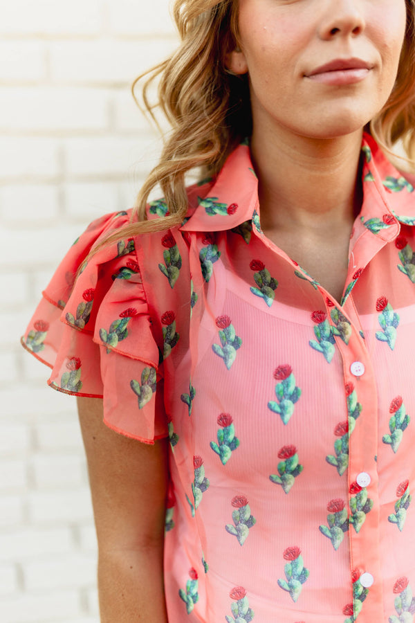 Cactus Coral Sunset Top