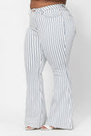 Judy Blue Hi-Waist Super Flare White Pinstripe Jean - Curvy Size - Blush & Cactus