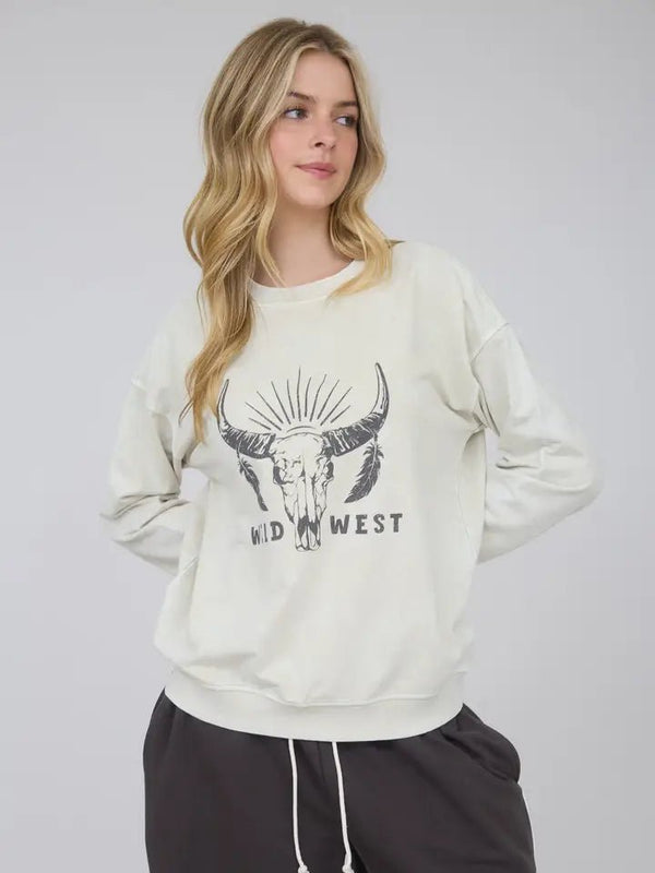 Wild West Graphic Long Sleeve Knit Top - Blush & Cactus