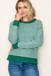 Checker Board And Stripe Mix Media Sweater - Blush & Cactus