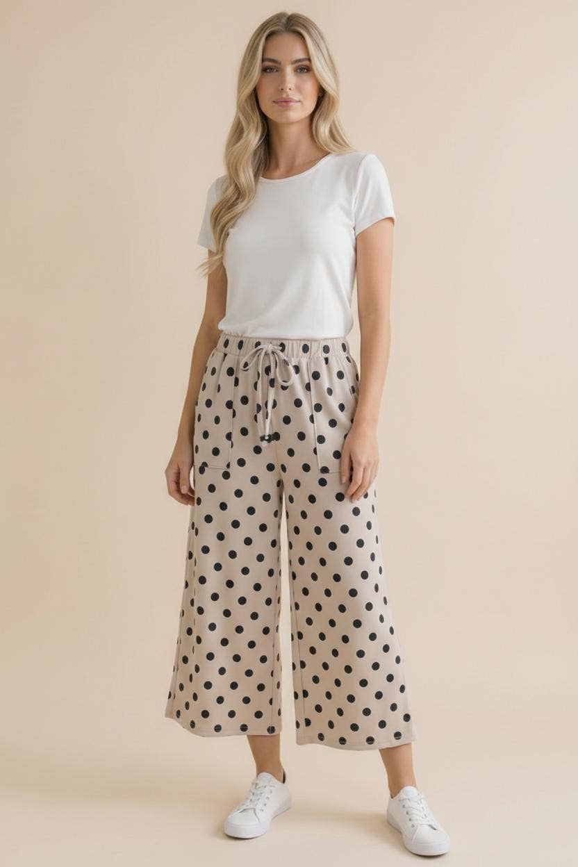 Plus Elastic Waist Polka Dot Pants - Blush & Cactus