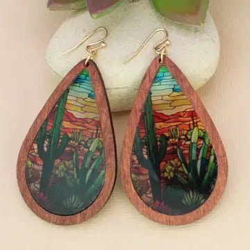 Painted Desert Stained Glass Look Earrings - Blush & Cactus