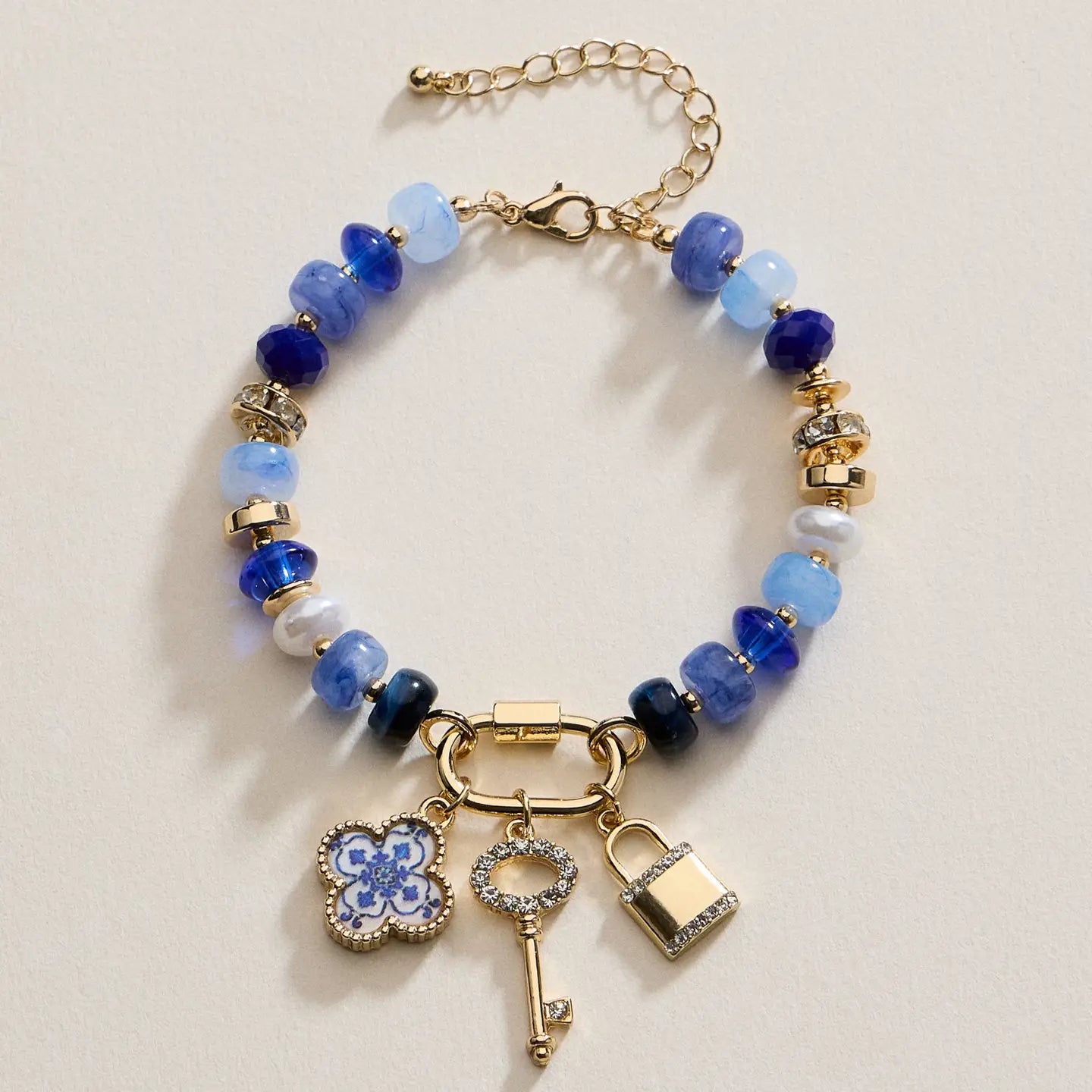 Vibrant Beaded Bracelet | Gold-Tone Trio Charms