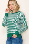 Checker Board And Stripe Mix Media Sweater - Blush & Cactus