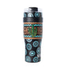 Concho Crest Western Tooled Tumbler in Black Stainless Steel with Leather Wrap and Handle - Blush & Cactus