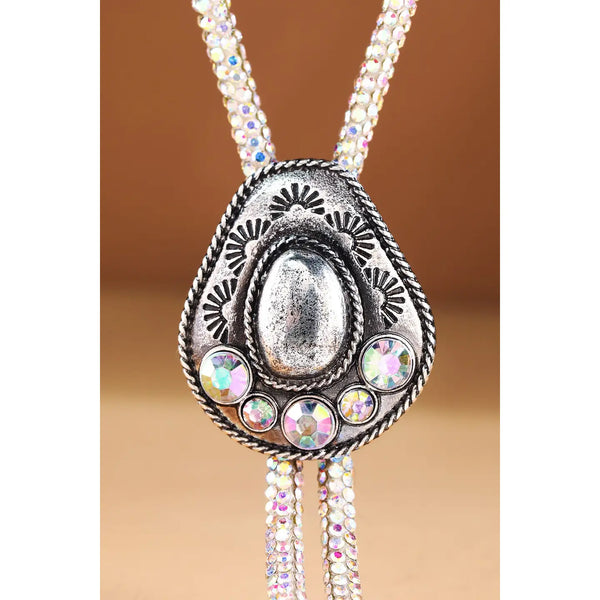 Western Glitter Cord Cowboy Hat Bolo Necklace - Blush & Cactus
